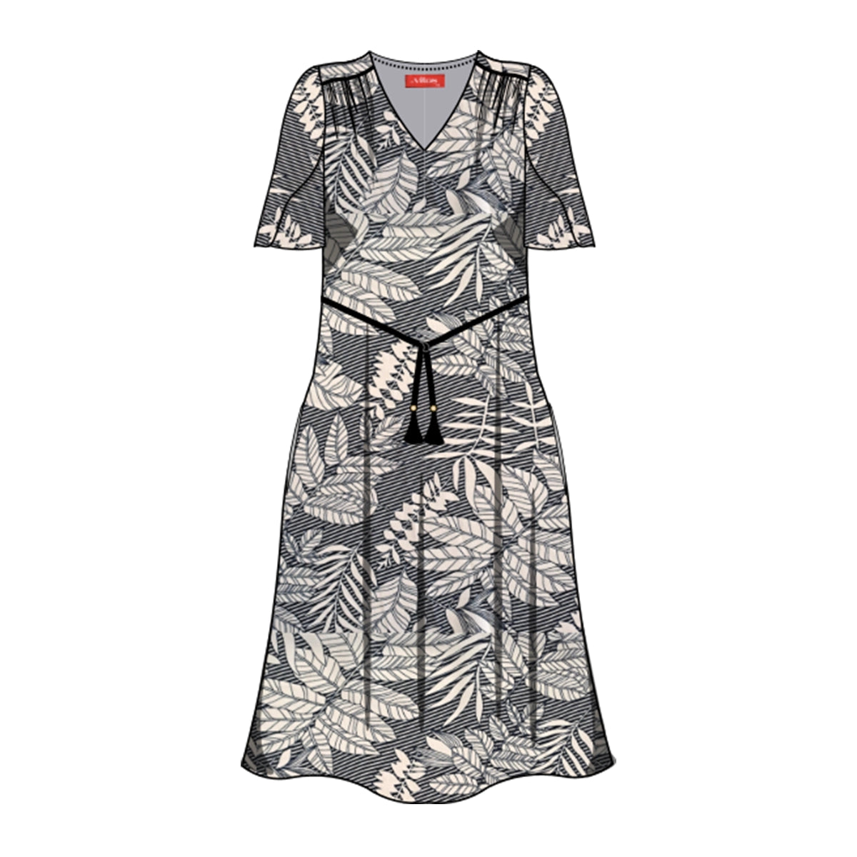 Vestido estampado tropical con cinturón Leonor