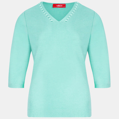 Blusa punto escote V calado manga 3/4 - C0008 Atemporales