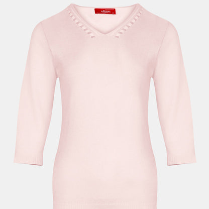 Blusa punto escote V calado manga 3/4 - C0008 Atemporales