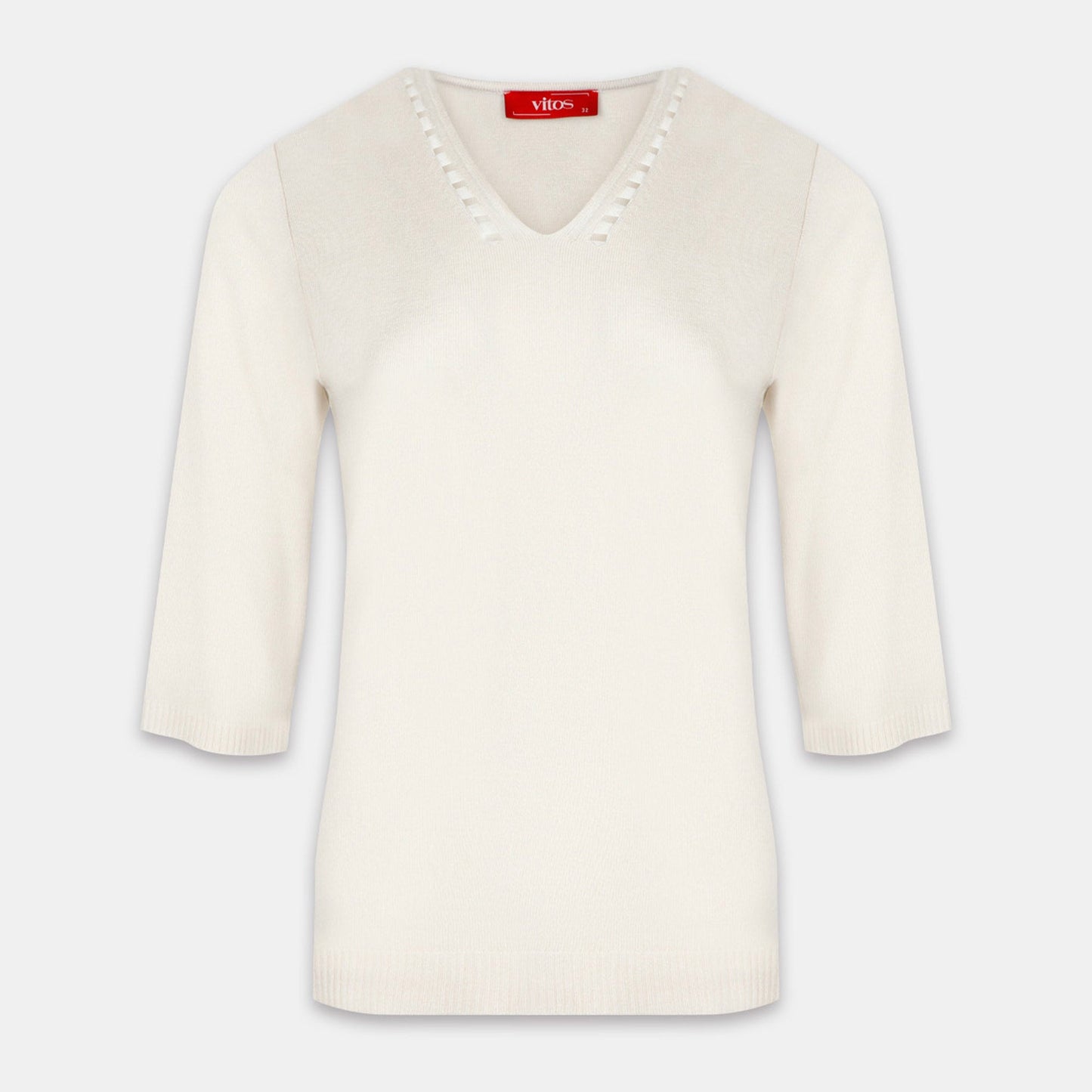 Blusa punto escote V calado manga 3/4 - C0008 Clasicos
