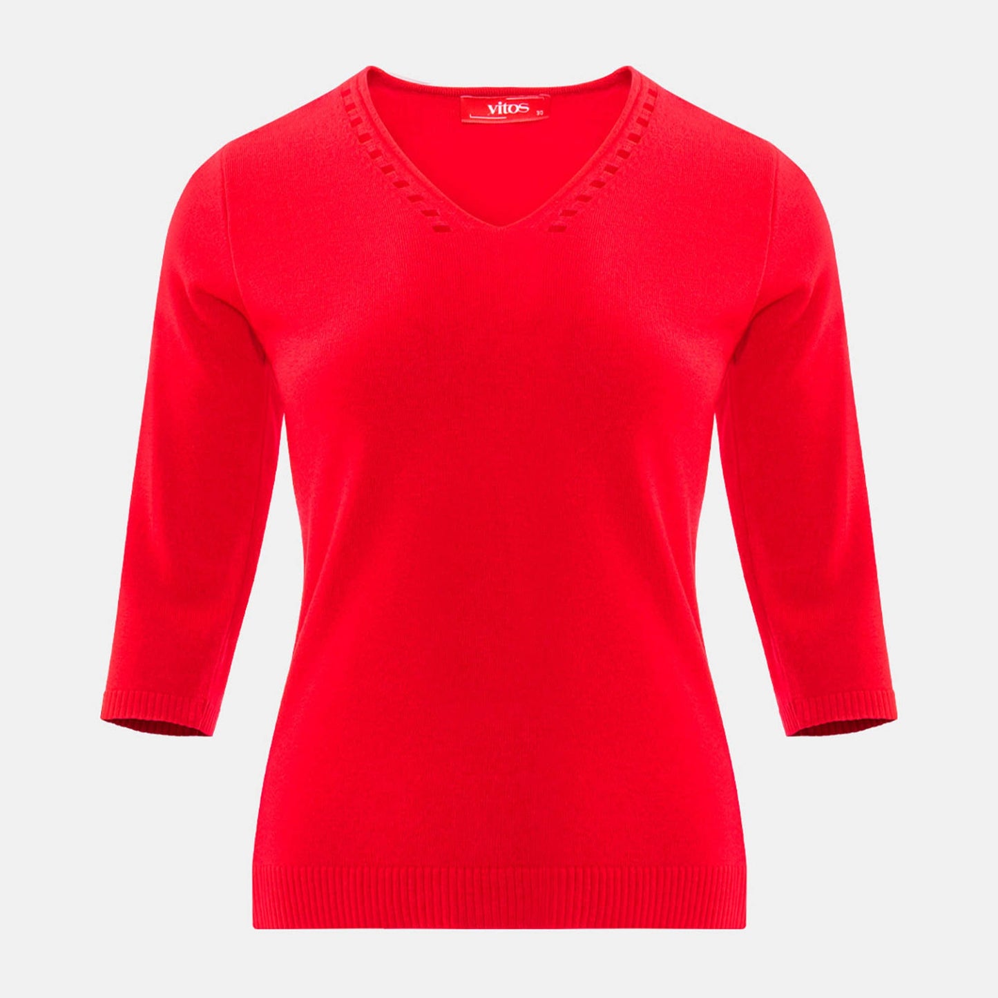 Blusa punto escote V calado manga 3/4 - C0008 Primavera