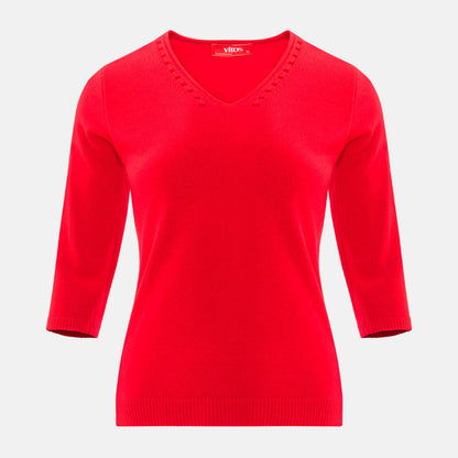 Blusa punto escote V calado manga 3/4 - C0008 Primavera
