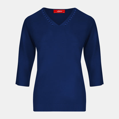 Blusa punto escote V calado manga 3/4 - C0008 Invierno