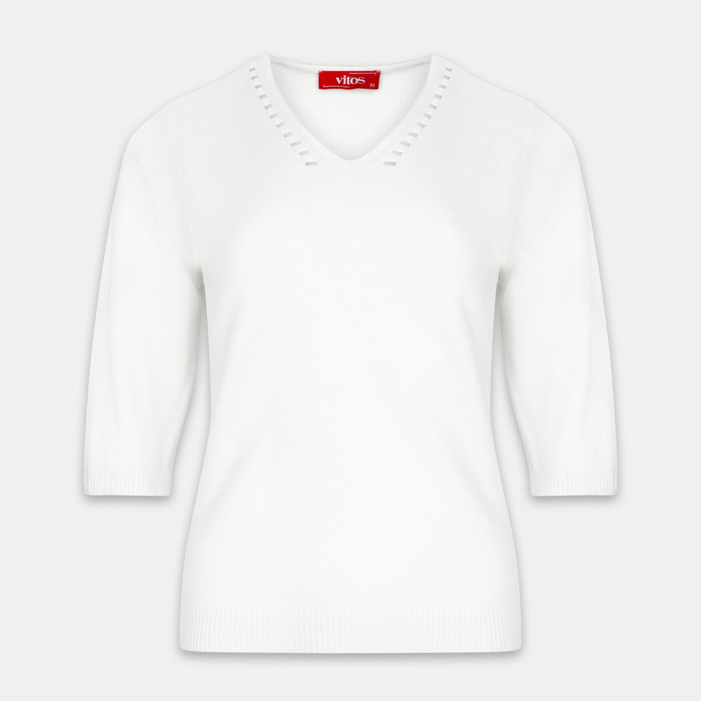 Blusa punto escote V calado manga 3/4 - C0008 Clasicos