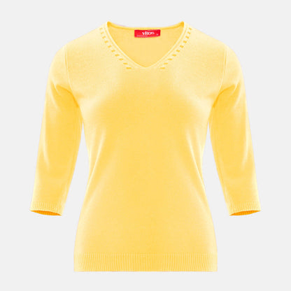 Blusa punto escote V calado manga 3/4 - C0008 Primavera