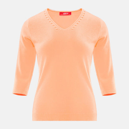 Blusa punto escote V calado manga 3/4 - C0008 Primavera
