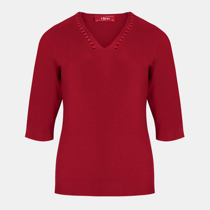 Blusa punto escote V calado manga 3/4 - C0008 Clasicos