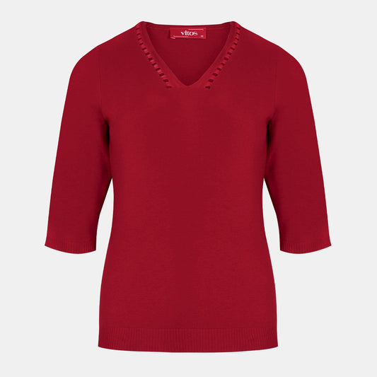 Blusa punto escote V calado manga 3/4 - C0008 Clasicos