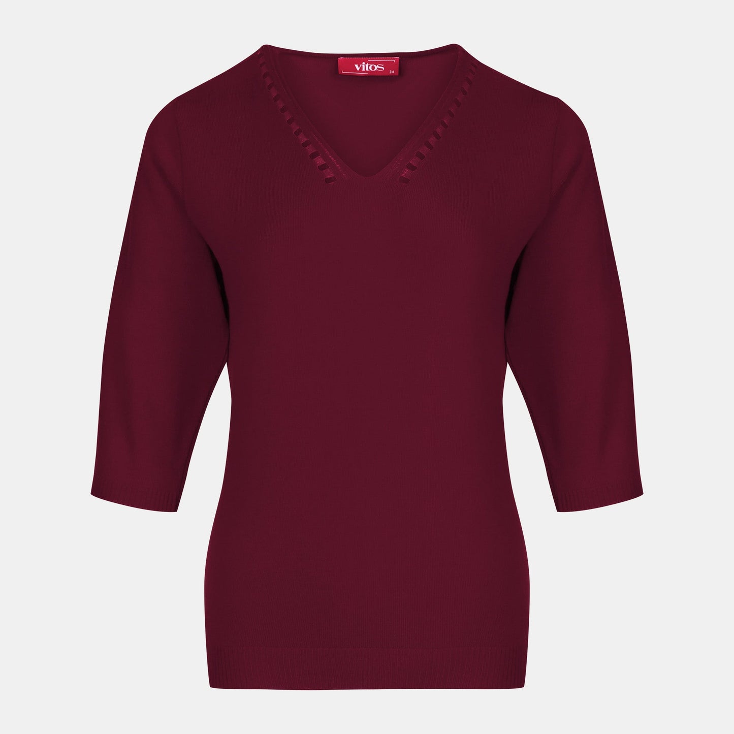 Blusa punto escote V calado manga 3/4 - C0008 Invierno