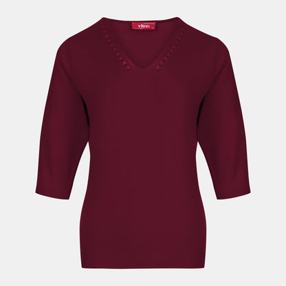 Blusa punto escote V calado manga 3/4 - C0008 Invierno