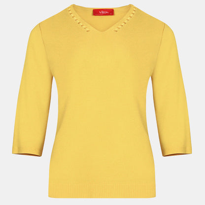 Blusa punto escote V calado manga 3/4 - C0008 Atemporales