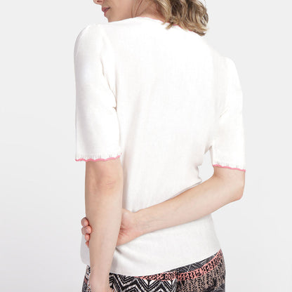 Blusa escote reondo con ondas en contraste Estefanía