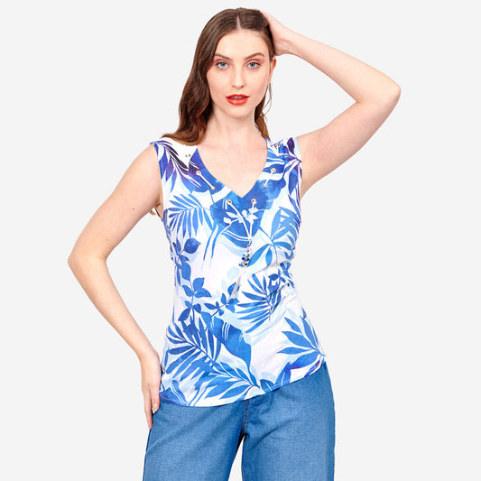 Top estampado escote con collar Loreto