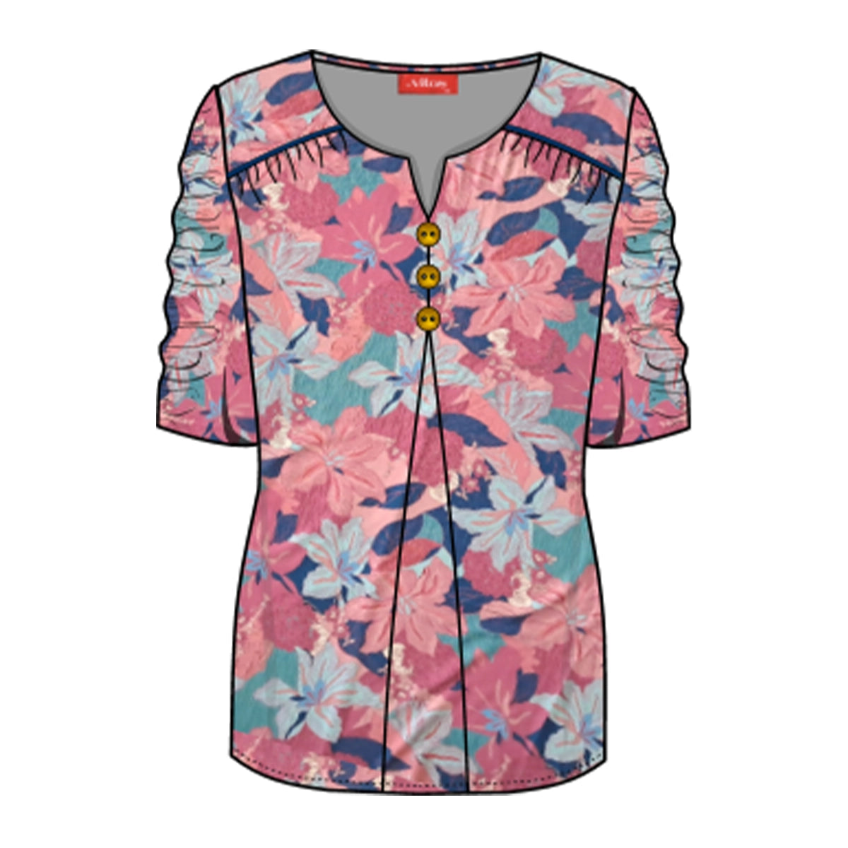 Blusa con fuelle y manga fruncida Letizia