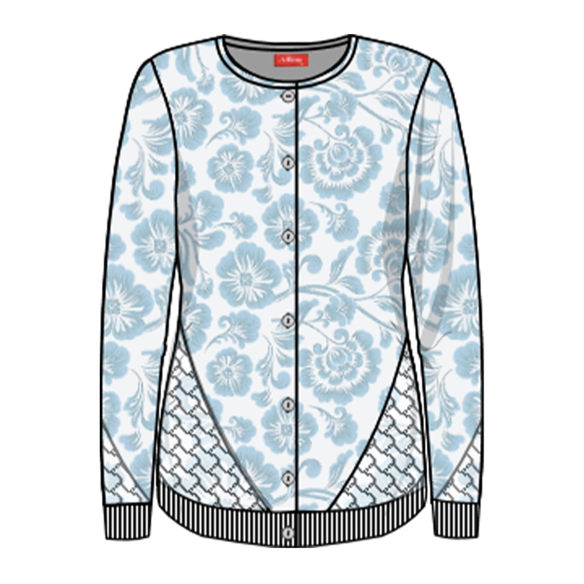 Cárdigan estampado con detalle de trenza en costado Complemento