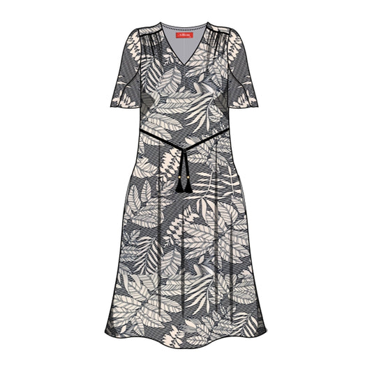 Vestido estampado tropical con cinturón Leonor